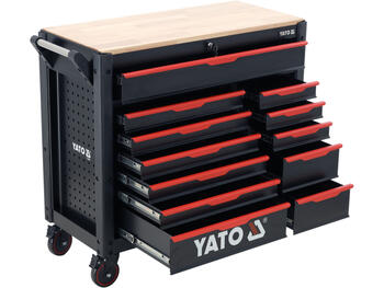 Yato инструментальный шкаф YT-09005, 1125x1000x480 мм, 12 ящиков, 45 кг, 4 колеса 125 мм, 2 с тормозами, центральный замок (YT-09005)