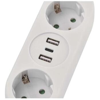 Emos Удлинитель P02214E, 1,4 м, 2 розетки, 2×USB-A, 1×USB-C, 3680 Вт, защита от детей (P02214E)