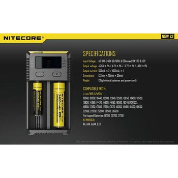 Nitecore Зарядное устройство INTELLICHARGERNEWI2 1000mA, 2 слота, поддержка аккумуляторов 3.7V и 4.35V, ACD технология (INTELLICHARGERNEWI2)