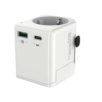 Gembird strāvas adapteris TPA-EU1A1C20-01-W 20W, 2 USB porti, EU Schuko, GaN tehnoloģija, 20W PD, 18W QC 3.0, 10A fuse (TPA-EU1A1C20-01-W)