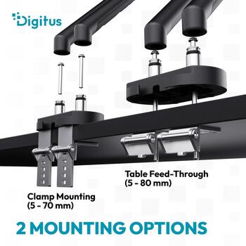 Digitus galda monitors stiprinājums DA-90471, 2x35 collas, 2x10 kg, 20 kg, melns, VESA 75x75 100x100, regulējams (DA-90471)