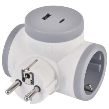 Emos Адаптер P0077PD, 2×2P+PE, 2×USB-A(QC20W), 1×USB-C(PD20W), 3680W, IP20, защита от детей (P0077PD)