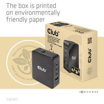 Club3D мобильное зарядное устройство CAC-1917 140W, 100-240V, 3x USB-C, 1x USB-A, PD 3.1, PPS, OCP, OVP, SCP, OTP, CE, FCC (CAC-1917)