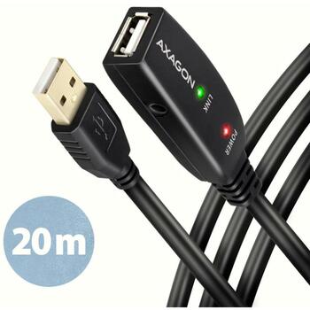 Axagon USB удлинитель ADR-220, 20м, черный, USB 2.0 A-M к A-F, 1x USB 2.0, 1x USB 3.0 (ADR-220)
