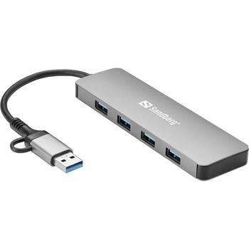 Sandberg USB centrmezgls 136-63, 4xUSB 3.0, 5 Gbit/s, alumīnijs, USB-C, USB-A, 4 porti (136-63)