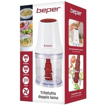 Beper Измельчитель P102ROB010, 400W, 4 ножа, 0.5л, пластик, нержавеющая сталь, импульсный режим, система безопасности (P102ROB010)