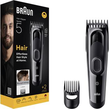 Braun matu griezējs HC5510 Series 5, bezvadu, 9 garuma pakāpes, 3-24 mm, 50 min, NiMH akumulators, melns, mazgājams (HC5510)