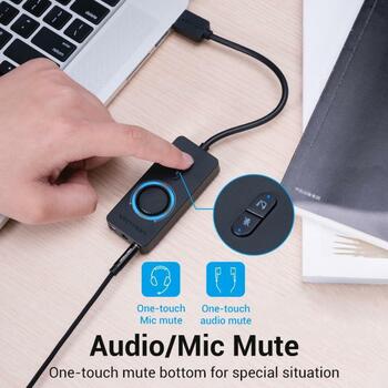 Vention USB звуковая карта CDRBB, 16 бит, 44100-48000 Гц, USB, 3.5 мм, 2 кнопки, 0.15 м, черный (CDRBB)