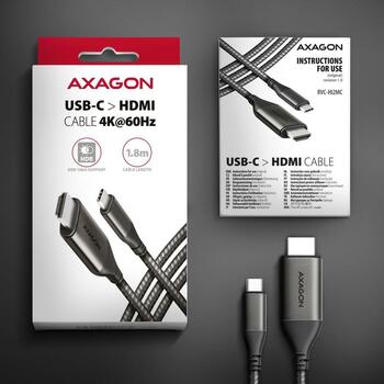 Axagon USB-C к HDMI кабель RVC-HI2MC, 1.8m, 4K/60Hz HDR10, USB Type-C, HDMI 2.1a, 70g, 48x21x10mm (RVC-HI2MC)