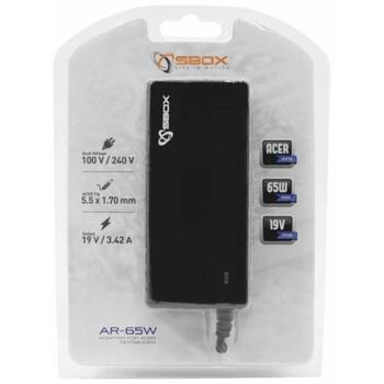 Sbox Lādētājs AR-65W, 65W, 100–240V / 1,5A, 19V / 3,42A, >86%, 5,5mm x 1,7mm, aizsardzība pret pārmērīgu uzlādi (AR-65W)