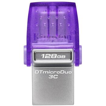 Kingston DataTraveler microDuo 3C DTDUO3CG3/128GB, 128 ГБ, 200 МБ/с, USB Type-A, USB Type-C, Фиолетовый, Вращающаяся крышка (DTDUO3CG3/128GB)
