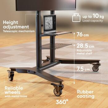 Onkron TV statīvs TS1871-B, 55-90 collu, maksimālā slodze 90 kg, augstuma regulēšana 1085-1590 mm, melns (TS1871-B)