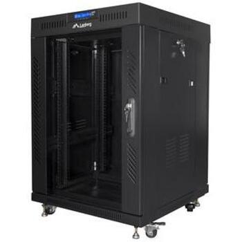 Lanberg Rack шкаф 19 15U 600x600, черный, стеклянная дверь, IP20, 800кг, 4 вертикальные рейки, 2 слота для вентиляторов (FF01-6615-12BL)