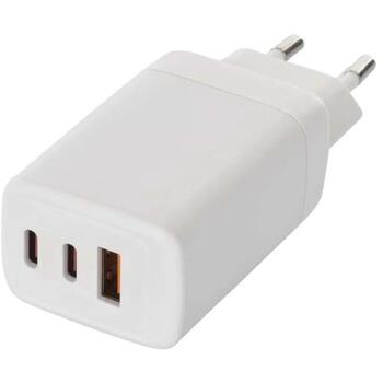 Emos Универсальное USB настенное зарядное устройство GaN V05G65, 65 W, 100–240 V, 3x USB, быстрая зарядка, защита от перегрузки (V05G65)