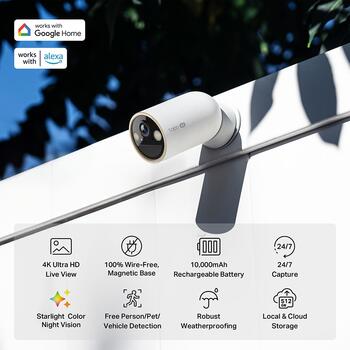 Tp-Link Аккумуляторная Уличная Камера Безопасности TAPO C460, 4K 8MP, 10000mAh, IP66, 2x Прожекторы, AI Обнаружение, 512GB microSD (TAPO C460)