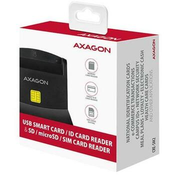 Axagon Считыватель смарт-карт CRE-SM2, USB 2.0, кабель 1.3 м, поддерживает SIM, microSD, SD карты, черный (CRE-SM2)