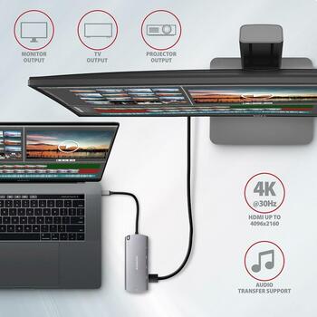Axagon USB хаб HMC-6M2 6in1, 2x USB-A, 1x USB-C PD, 1x HDMI 4K, 1x RJ-45, 18 см кабель (HMC-6M2)