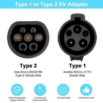EV Charge адаптер с разъёма Type 2 на вход Type 1, 32A для зарядки переменным током (AC), подходит для электромобилей Type 1 (MG2AC)