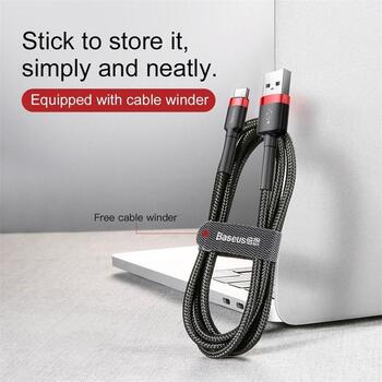 Baseus Cafule USB kabelis CATKLF-C91, USB-A–USB-C, 2m, 2A, 480Mbps, QC3.0, alumīnija sakausējums, pīts, Velcro (CATKLF-C91)