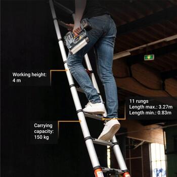 Batavia Телескопическая лестница Giraffe AIR 7063596, 327см, 11 ступеней, 150кг, алюминий, soft-close, стабилизатор (7063596)
