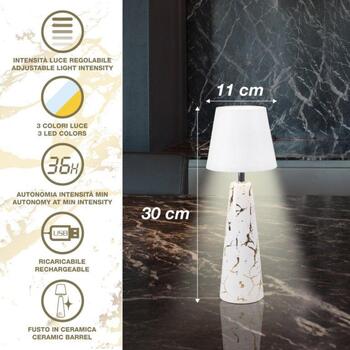 Beper Настольная лампа P207ILI500, 1.5W, Белый мрамор/Золото, Керамика/Металл, LED, 1 Лампа, Затемнение (P207ILI500)