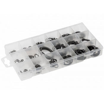 Hogert Snap Ring Assortment HT8G502, 150pcs, 3-32mm, jauns, plastmasas kasešu iepakojums, ārējie, 18 izmēri (HT8G502)