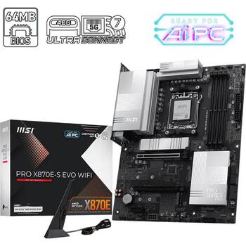 Msi Mātesplate PRO X870E-S EVO WIFI, AM5, 4x SATA-600, 3x M.2, 256 GB, 8400 MT/s, HD Audio, Wi-Fi 7, Bluetooth 5.4 (PRO X870E-S EVO WIFI)