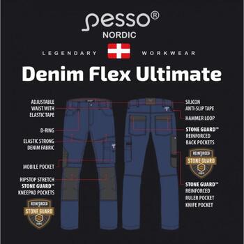 Pesso Рабочие брюки KD155_BLUE-L, джинсовая ткань, L, 70% хлопок, 28% полиэстер, 2% эластан, гибкие, усиленные (KD155_BLUE-L)
