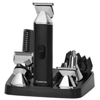 Manta Matu un bārdas trimmeris HT-01BK, 6 uzgaļi, 3-12mm, IPX7, USB-C, precīzi asmeņi, magnētiskie uzgaļi (HT-01BK)