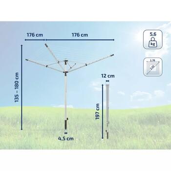 Leifheit LinoPush 500 1085360, вращающаяся сушилка для белья, 50м, 45мм, 1.35-1.8м, зонтичная форма, для 5 стиральных машин (1085360)
