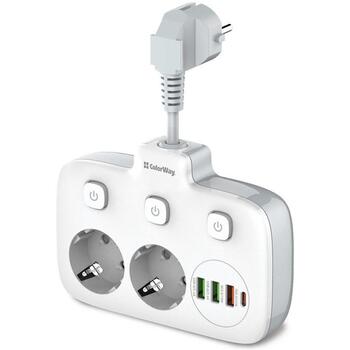 Colorway силовая розетка CW-CHE24PDW, 1 USB Type-C (PD), 1 USB-A (QC3.0), 2 USB-A (AUTO-ID), 2500W, 100-240V (CW-CHE24PDW)