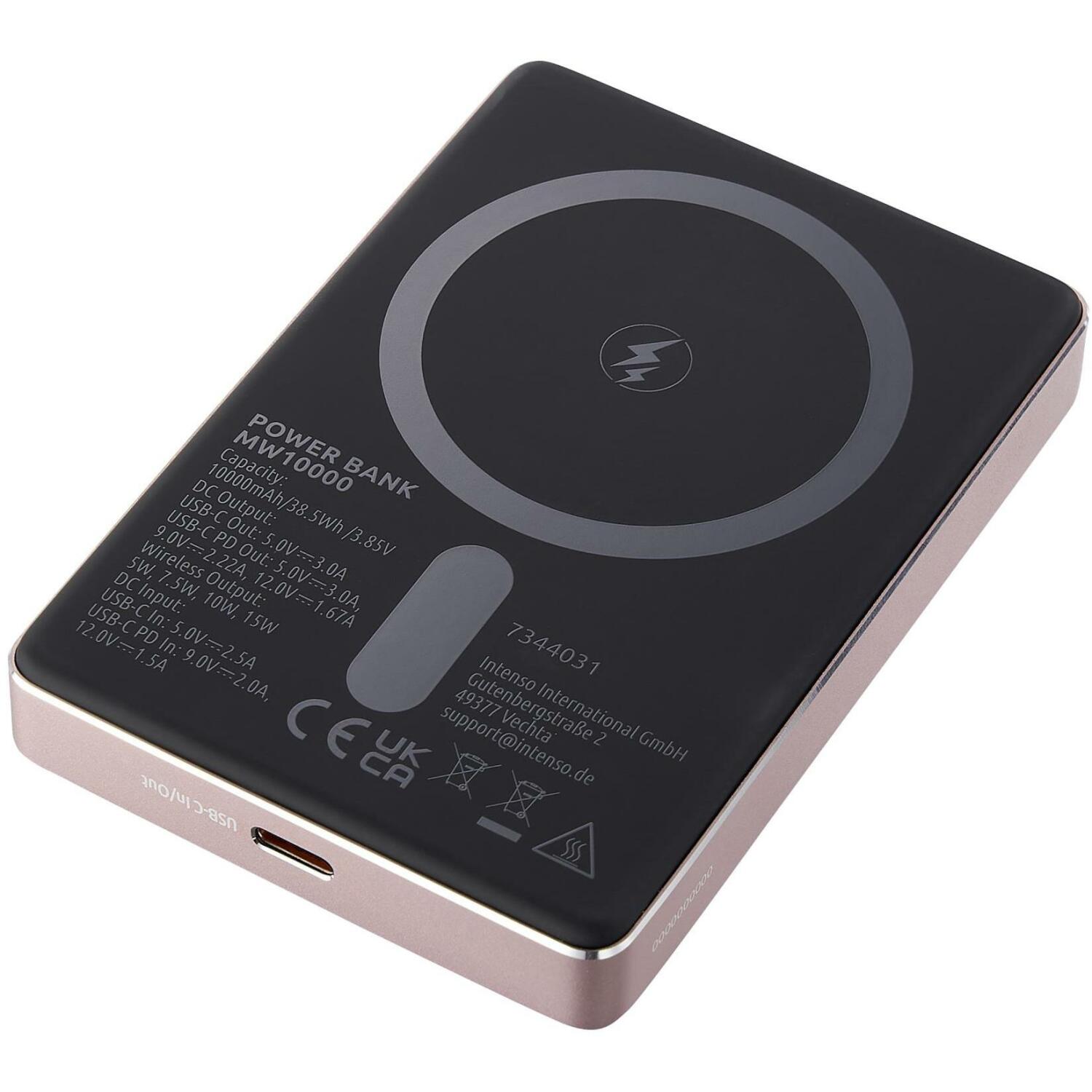 Intenso Power Bank 7344033 10000 мАч, 15 Вт беспроводная зарядка, 20 Вт USB-C PD, совместим с MagSafe, розовый (7344033)