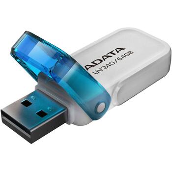 ADATA USB флеш-накопитель AUV240-64G-RWH 64 ГБ, USB Type-A, USB 2.0, Цвет: Белый, Синий, С отверстием для ремешка (AUV240-64G-RWH)