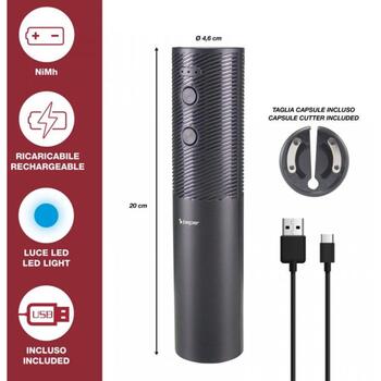 Beper Elektriskais vīna korķa atvērējs P102ACP103, 30 pudeles, uzlādējams, ABS, melns (P102ACP103)