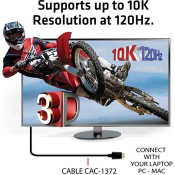 Club3D HDMI kabelis CAC-1372, 2 m, 48 Gbit/s, 10K 120Hz, 3D, zelta kontakti, melns (CAC-1372)