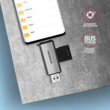 Axagon кардридер CRE-SAC, USB 3.2 Gen 1, 2 слота, 5000 Mbit/s, металлический корпус, поддерживает microSD, SD (CRE-SAC)
