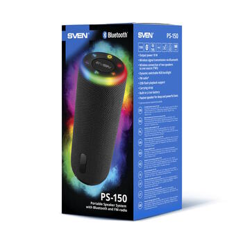 Pārnēsājamais Bluetooth skaļrunis 2.0 ar 10 W jaudu 2×5 W TWS FM radio USB un 1800mAh PS-150 melns SV-022327 Sven (SV-022327)