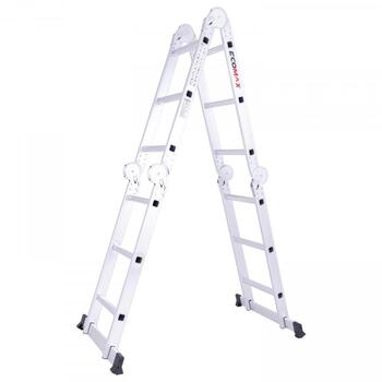 Ecomax universālās kāpnes Silver PRO EML0001 EMX, 4x3 pakāpieni, 150kg, 1,74m, 3,46m, 0,96m, alumīnija, EN131 (EML0001&EMX)