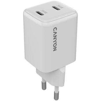 CANYON CU35CC sienas lādētājs viedierīcēm un portatīvajiem datoriem 35W GaN 2xPD USB-C EU CNS-CUW35CC balts (CNS-CUW35CC)