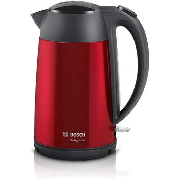 Bosch Чайник DesignLine TWK3P424, 2400 W, 1.7 L, нержавеющая сталь, 360° вращающаяся база, красный (TWK3P424)