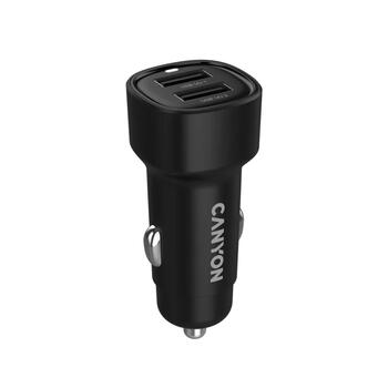 Auto lādētājs ar 24 W jaudu un divām USB A izejām OnDrive 24 2×USB-A Melns CNE-CCABR2AA CANYON (CNE-CCABR2AA)
