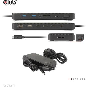 Club3D док-станция CSV-1581, Thunderbolt 4, 3x Thunderbolt 4, 3x USB 2.0, 1x RJ-45, 140 W, 1000 Mbit/c, черный (CSV-1581)