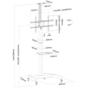 Neomounts напольная подставка PLASMA-M1900E, 37-70 дюймов, высота 130-162 см, наклон 20 градусов, поворот 90 градусов (PLASMA-M1900E)