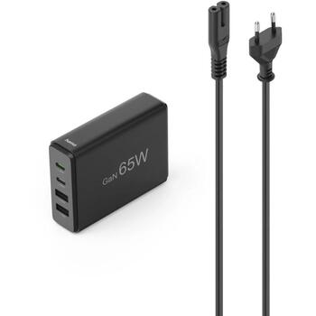 Hama 00201979 зарядное устройство, GaN, 65W, 2xUSB-C, 2xUSB-A, PD, QC 3.0, 1.5m, черный (00201979)