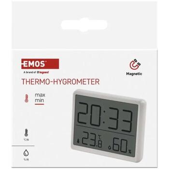 Emos Цифровой термометр с гигрометром E6210, 1 шт, 61 × 82 мм, беспроводной, магнит, будильник, дата, 10-99% RH (E6210)