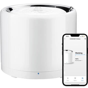 Viedā mājdzīvnieku dzirdinātava ar bezvadu sūkni, filtrācijas sistēmu un 1.35 L ietilpību Eversweet 3 Pro Stainless Steel/ABS White PETKIT (P4108)