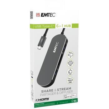 Emtec док-станция 6-в-1 Type-C ECHUBT650C, 6 портов, USB 3.1 Gen1, Power Delivery, 4K видео (ECHUBT650C)