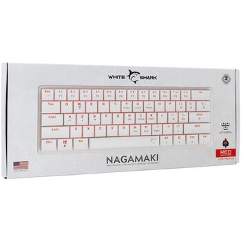 White Shark Клавиатура NAGAMAKI-W-US-RED.SW, 29.2см, 10.3см, 2.5см, 0.32кг, USB-C, RGB подсветка, 62 клавиши (NAGAMAKI-W-US-RED.SW)