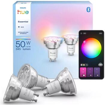 Philips Hue E WCA 345 GU10 3P EU, умная лампа, 3 шт., LED, 4.7 Вт, 345 лм, 220-240 В, Bluetooth/Zigbee, 16 млн цветов (8721103055330)