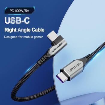 Vention CABLE USB-C TO USB-C R.ANGLE TAKHF, 1м, 5A, 480Mbps, 90° дизайн, нейлоновая оплетка (TAKHF)